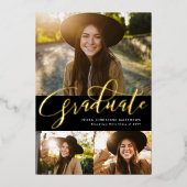 Gold Graduate 3 Foto schwarzer Abschluss Folieneinladung (Vorderseite)