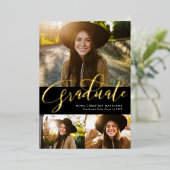 Gold Graduate 3 Foto schwarzer Abschluss Folieneinladung (Stehend vorne)