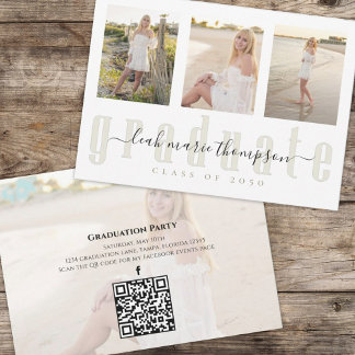 Gold Graduate Calligraphy QR Code Social Media Einladung