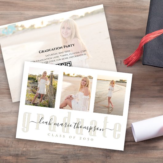 Gold Graduate Calligraphy Script Simple QR Code Einladung