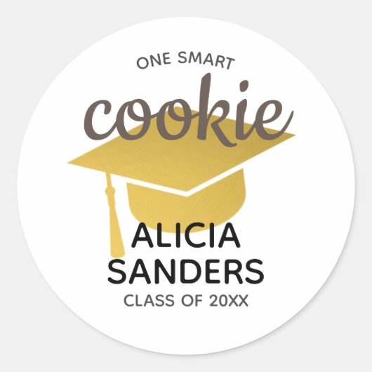 Gold Graduate Cap One Smart Cookie Graduate Runder Aufkleber (Vorderseite)