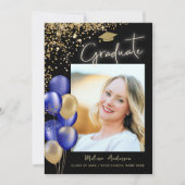Gold Graduate Foto Blue Navy Balloons Ankündigung (Vorderseite)