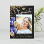 Gold Graduate Foto Blue Navy Balloons Ankündigung (Stehend Vorderseite)