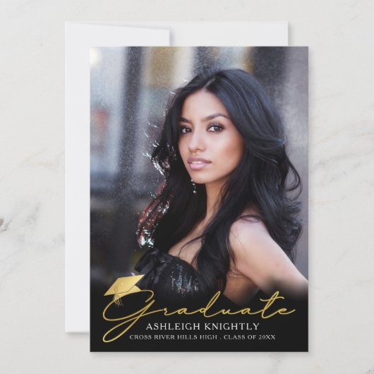 Gold Graduate Handgeschriebenes Script Black 4 Fot Ankündigung (Vorderseite)