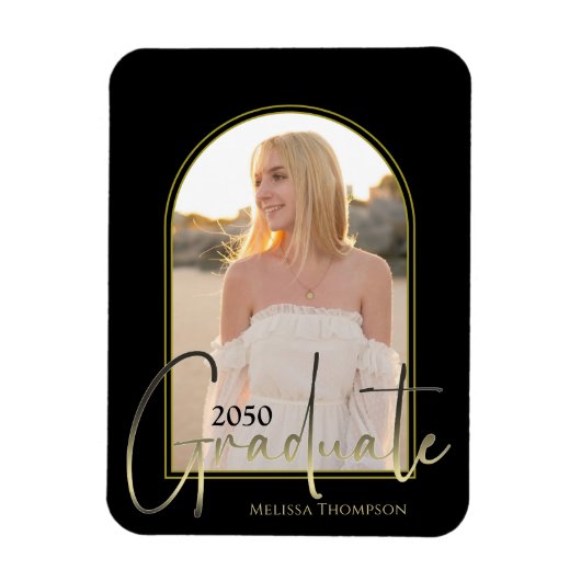 Gold Graduate Script Black Arch Elegantes Foto Magnet (Vertikal)