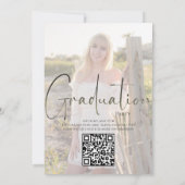 Gold Graduate Script Black Arch Foto QR Code Einladung (Rückseite)
