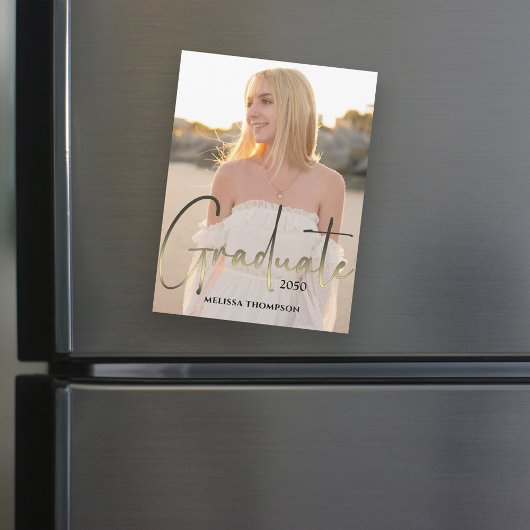 Gold Graduate Script Black Foto Einfach Magnetisch Magnetkarte