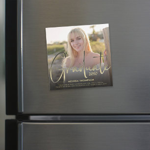 Gold Graduate Script Black Foto Einfach Magnetisch Magnetkarte