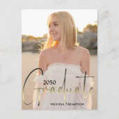 Gold Graduate Script Black Two Vellum Foto Budget Postkarte (Vorderseite)