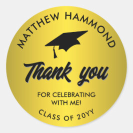 Gold Graduating Class Thank You Grad Cap Runder Aufkleber