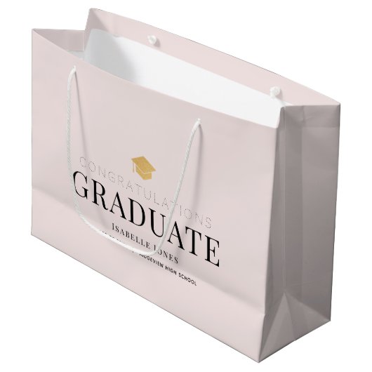 Gold Graduation Cap Blush Pink Abschluss Große Geschenktüte (Vorderseite Schrägansicht)