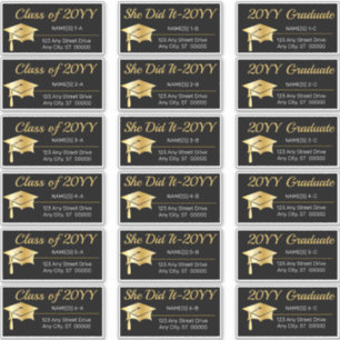 Gold Graduation Cap Class Year Address Labels