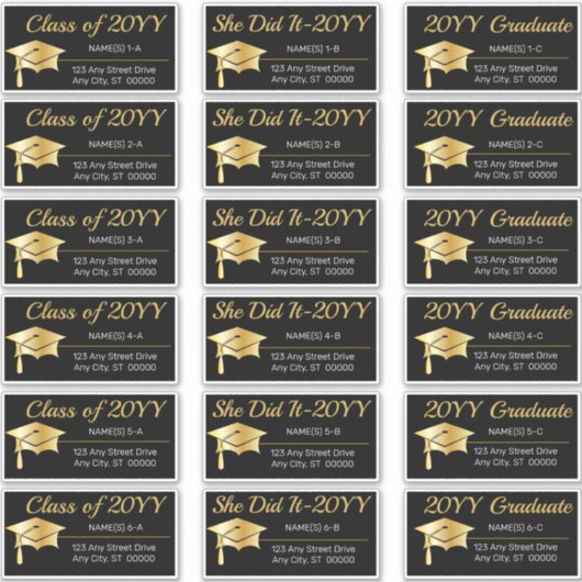 Gold Graduation Cap Class Year Address Labels (Vorderseite)