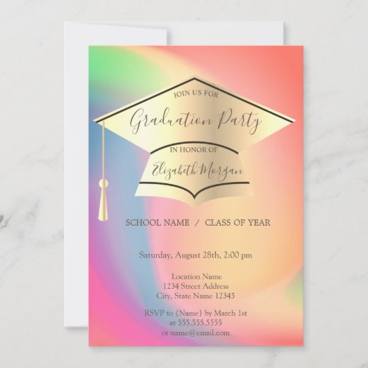 Gold Graduation Cap,Colorful Ombre Graduation Einladung (Vorderseite)