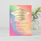 Gold Graduation Cap,Colorful Ombre Graduation Einladung (Stehend Vorderseite)