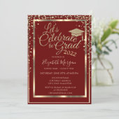 Gold Graduation Cap Diamonds Abschluss Einladung (Stehend Vorderseite)