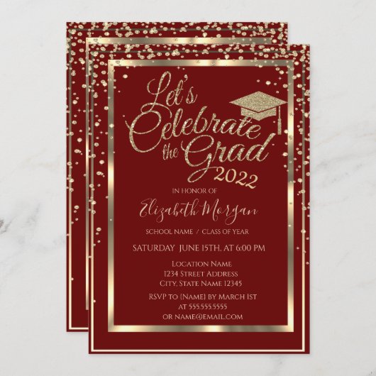 Gold Graduation Cap Diamonds Abschluss Einladung (Vorne/Hinten)