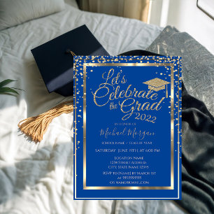 Gold Graduation Cap Diamonds Blue Abschluss Einladung