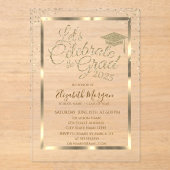 Gold Graduation Cap Diamonds Navy Blue Abschluss Acryleinladungen (Vorderseite)