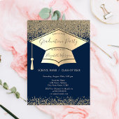 Gold Graduation Cap,Diamonds Navy Blue Abschluss Einladung