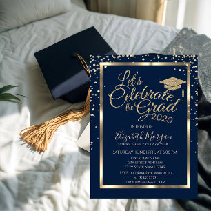 Gold Graduation Cap Diamonds Navy Blue Abschluss Einladung