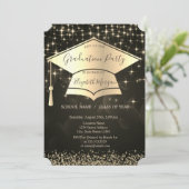 Gold Graduation Cap,Diamonds Stars Abschluss Einladung (Stehend Vorderseite)