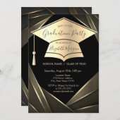 Gold Graduation Cap Eleganter Abschluss Einladung (Vorne/Hinten)