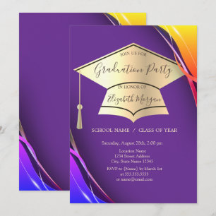 Gold Graduation Cap Frame Violet Abschluss Einladung