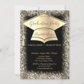 Gold Graduation Cap Glitzer Rahmen Schwarzer Absch Einladung (Vorderseite)