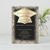 Gold Graduation Cap Glitzer Rahmen Schwarzer Absch Einladung (Stehend Vorderseite)