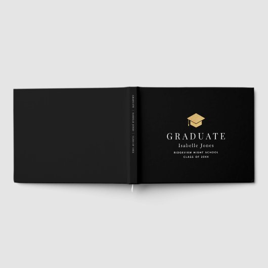 Gold Graduation Cap Minimalistisch Black Abschluss Gästebuch (Voll)