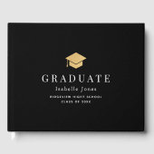 Gold Graduation Cap Minimalistisch Black Abschluss Gästebuch (Vorderseite)