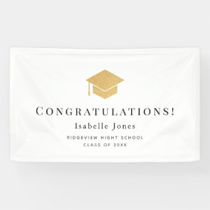 Gold Graduation Cap Minimalistisch White Abschluss Banner