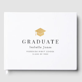 Gold Graduation Cap Minimalistisch White Abschluss Gästebuch