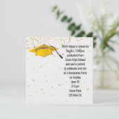 Gold Graduation Cap mit Gold Confetti Einladung (Stehend Vorderseite)