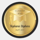 Gold Graduation Cap on Gold Gradient | Schwarzes S Runder Aufkleber (Vorderseite)