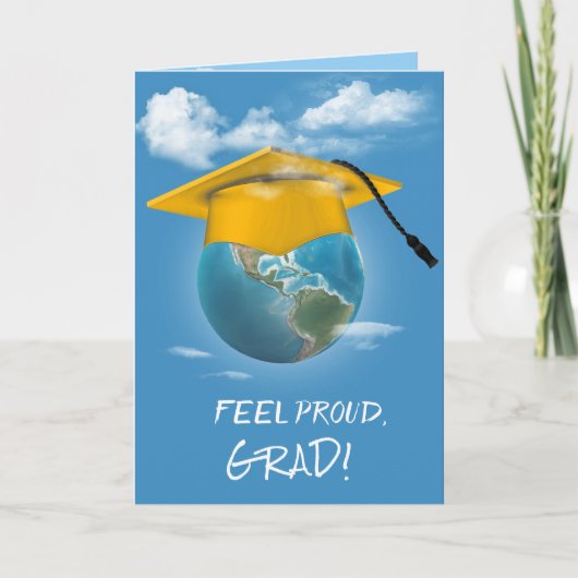 Gold Graduation Cap on Planet Earth Karte (Vorderseite)