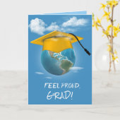 Gold Graduation Cap on Planet Earth Karte (Gelbe Blume)