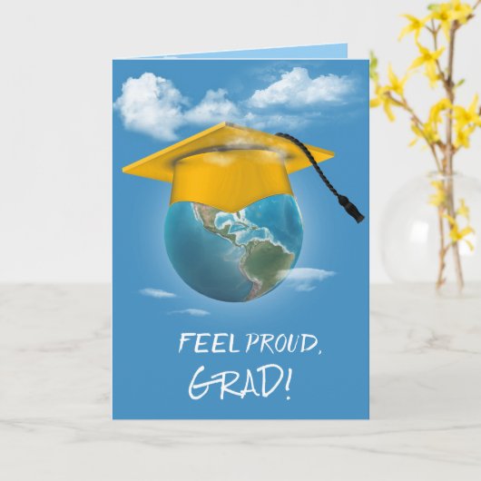 Gold Graduation Cap on Planet Earth Karte (Gelbe Blume)