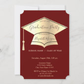 Gold Graduation Cap, Red Abschluss Einladung (Vorderseite)
