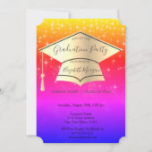 Gold Graduation Cap, Stars Ombre Abschluss Einladung (Vorderseite)