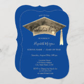 Gold Graduation Cap Tassel Blue Abschluss Einladung (Vorne/Hinten)