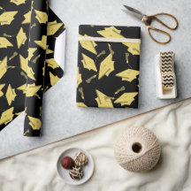 Gold Graduation Caps in Air on Black Fun Party