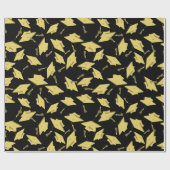 Gold Graduation Caps in Air on Black Fun Party Geschenkpapier (Flach)