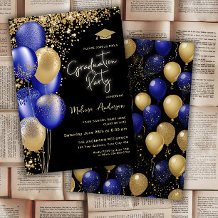 Gold Graduation Party Navy Blue Ballons Einladung