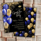Gold Graduation Party Navy Blue Ballons Einladung
