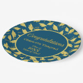 Gold Graduierungsklammern auf blauem Personalisier Pappteller (Schrägansicht)