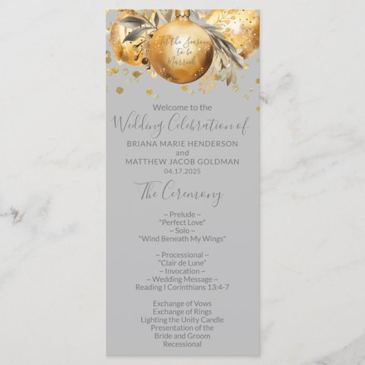 Gold Grau Hochzeitsprogramm Weihnachten Programm (Vorderseite)