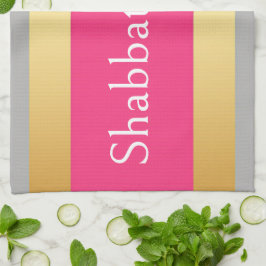 Gold Grau Hot Pink Streifen, Shabbat Schalom Glamo Geschirrtuch