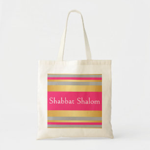 Gold Grau Hot Pink Streifen, Shabbat Schalom Glamo Tragetasche